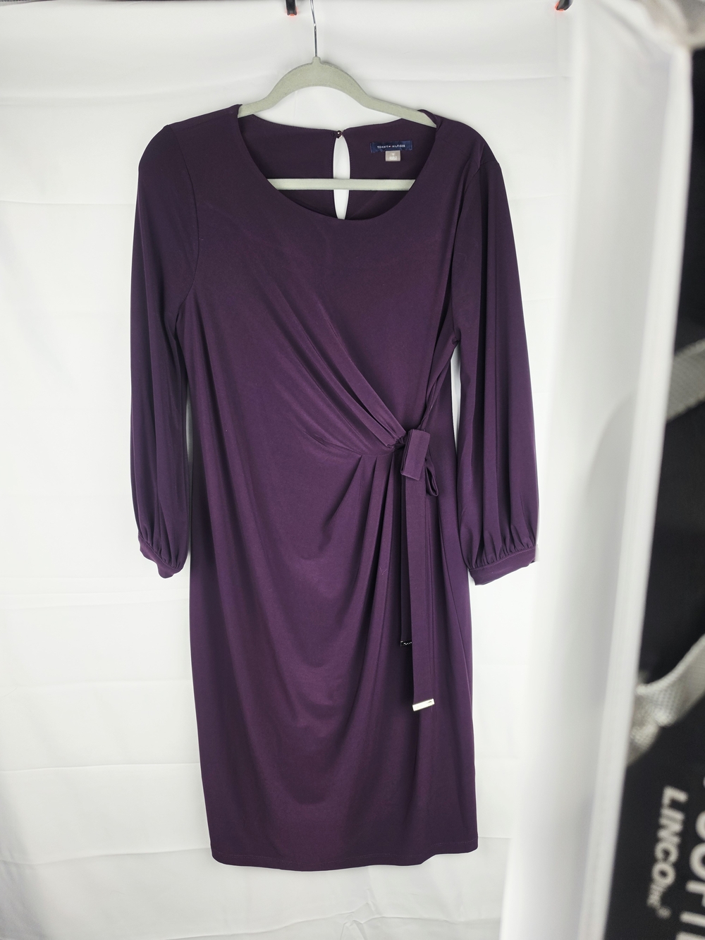 Tommy Hilfiger Deep Plum Midi Dress with Side Tie